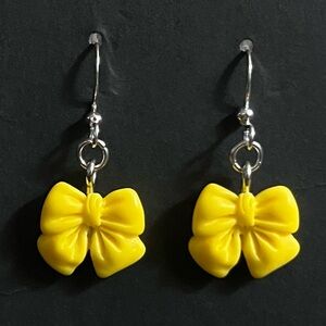 Bright Yellow Bow Drop Earrings